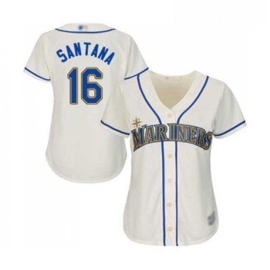 Womens Seattle Mariners 16 Domingo Santana Replica Cream Alternate Cool Base Baseball Jersey