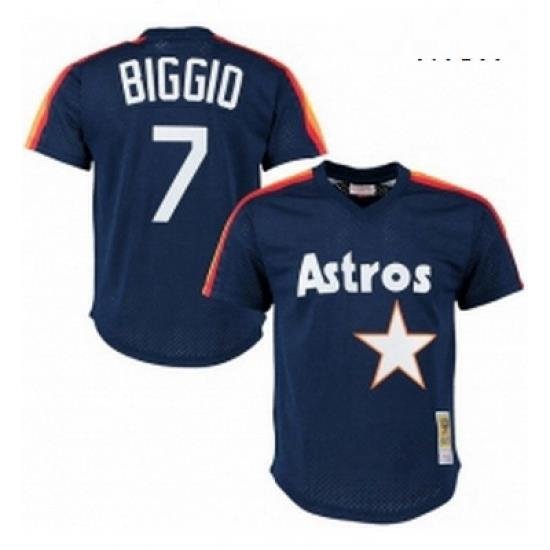 Mens Mitchell and Ness 1988 Houston Astros 7 Craig Biggio Authentic Navy Blue ThroWback MLB Jersey