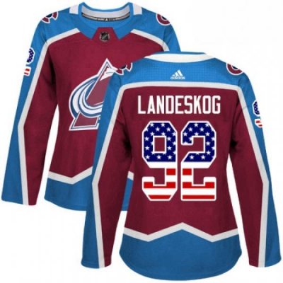 Womens Adidas Colorado Avalanche 92 Gabriel Landeskog Authentic Burgundy Red USA Flag Fashion NHL Jersey