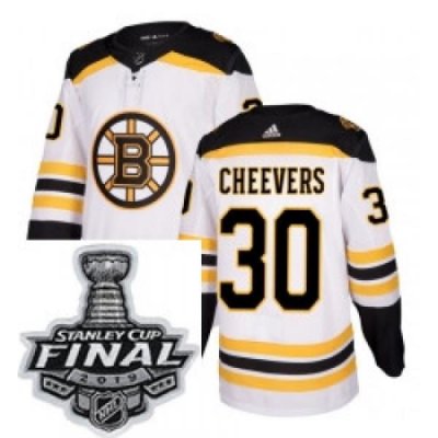 Mens Adidas Boston Bruins 30 Gerry Cheevers Authentic White Away NHL Jersey