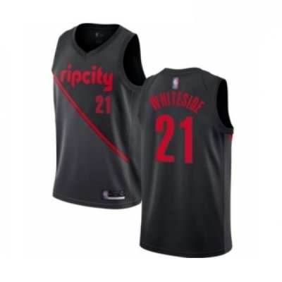 Mens Portland Trail Blazers 21 Hassan Whiteside Authentic Black Basketball Jersey 2018 19 City Edition