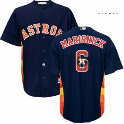 Mens Majestic Houston Astros 6 Jake Marisnick Authentic Navy Blue Team Logo Fashion Cool Base MLB Jersey