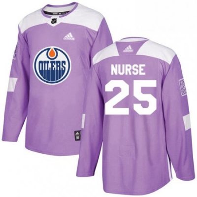 Mens Adidas Edmonton Oilers 25 Darnell Nurse Authentic Purple Fights Cancer Practice NHL Jersey