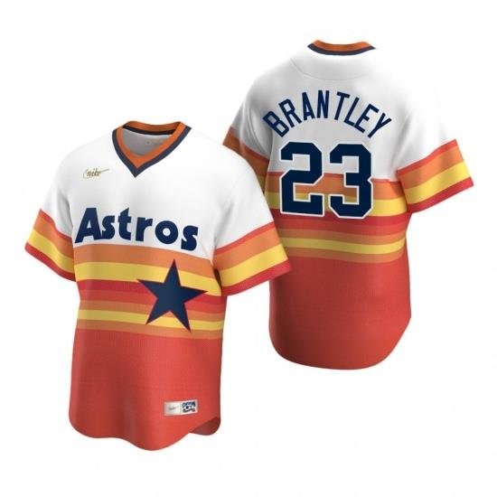 Mens Nike Houston Astros 23 Michael Brantley White Orange CooperstoWn Collection Home Stitched Baseball Jersey