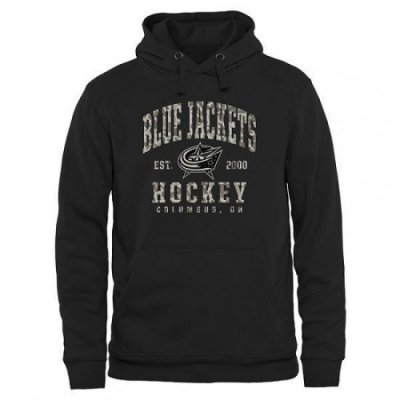 NHL Mens Columbus Blue Jackets Black Camo Stack Pullover Hoodie