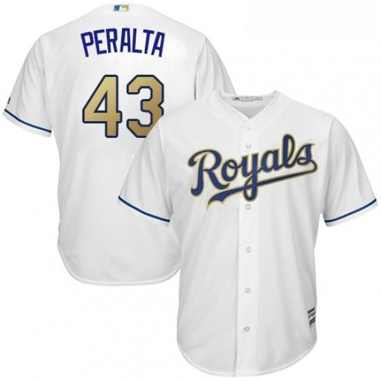 Youth Majestic Kansas City Royals 43 Wily Peralta Authentic White Home Cool Base MLB Jersey