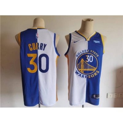 Men Golden State Warriors 30 Stephen Curry Blue White Split Stitched Basletball Jersey