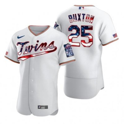 Men Minnesota TWins 25 Byron Buxton Men Nike White Fluttering USA Flag Limited Edition Flex Base MLB Jersey