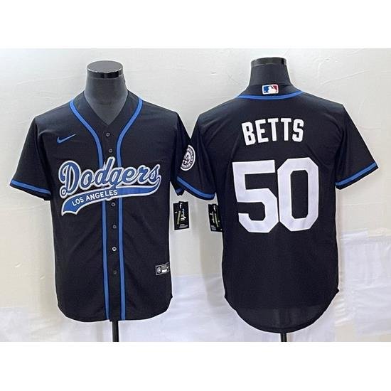 Men's Los Angeles Dodgers #50 Mookie Betts Black With Patch Cool Base Stitched Baseball Jersey