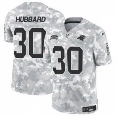 Men Carolina Panthers 30 Chuba Hubbard 2024 F U S E Arctic Camo Salute To Service Limited Stitched Football Jersey