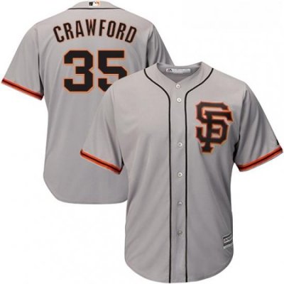 Youth Majestic San Francisco Giants 35 Brandon Crawford Replica Grey Road 2 Cool Base MLB Jersey