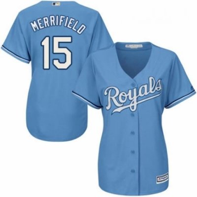 Womens Majestic Kansas City Royals 15 Whit Merrifield Authentic Light Blue Alternate 1 Cool Base MLB Jersey