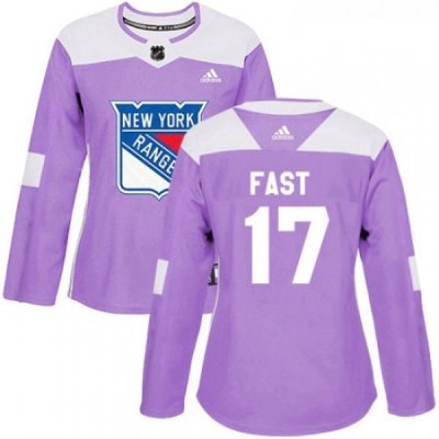 Womens Adidas New York Rangers 17 Jesper Fast Authentic Purple Fights Cancer Practice NHL Jersey