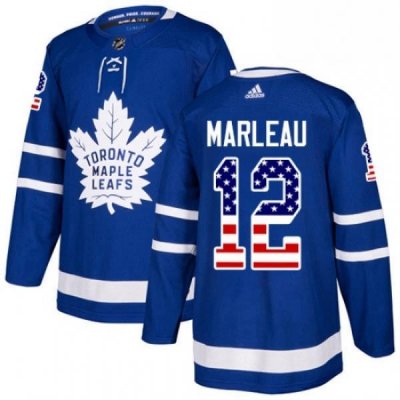 Mens Adidas Toronto Maple Leafs 12 Patrick Marleau Authentic Royal Blue USA Flag Fashion NHL Jersey