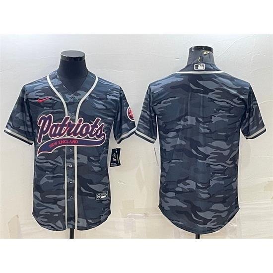 Men New England Patriots Blank Grey Camo With Patch Cool Base Stitched Baseball Jersey