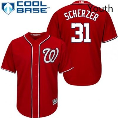 Youth Majestic Washington Nationals 31 Max Scherzer Replica Red Alternate 1 Cool Base MLB Jersey