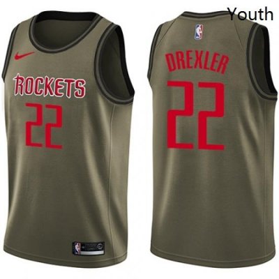 Youth Nike Houston Rockets 22 Clyde Drexler Swingman Green Salute to Service NBA Jersey