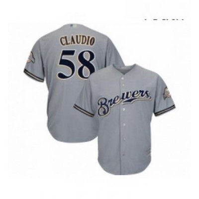 Youth Milwaukee Brewers 58 Alex Claudio Replica Grey Road Cool Base Baseball Jersey