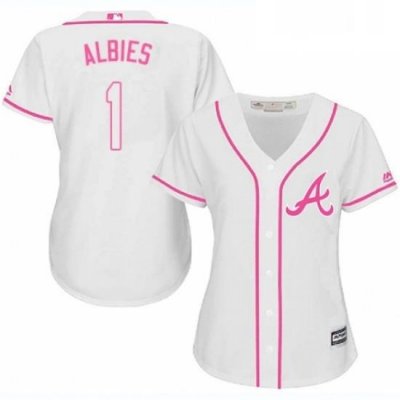 Womens Majestic Atlanta Braves 1 Ozzie Albies Authentic White Fashion Cool Base MLB Jersey