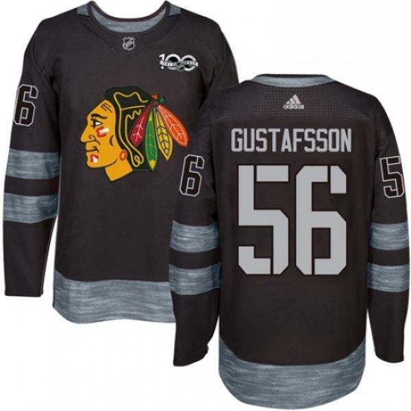 Mens Adidas Chicago Blackhawks 56 Erik Gustafsson Authentic Black 1917 2017 100th Anniversary NHL Jersey