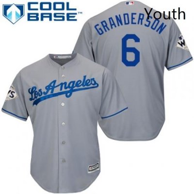 Youth Majestic Los Angeles Dodgers 6 Curtis Granderson Replica Grey Road 2017 World Series Bound Cool Base MLB Jersey