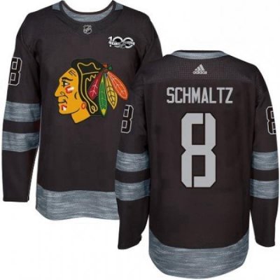 Mens Adidas Chicago Blackhawks 8 Nick Schmaltz Authentic Black 1917 2017 100th Anniversary NHL Jersey