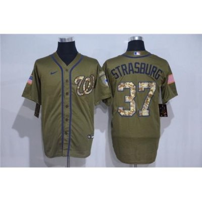 Nationals 37 Stephen Strasburg Olive 2020 Nike Cool Base Jersey