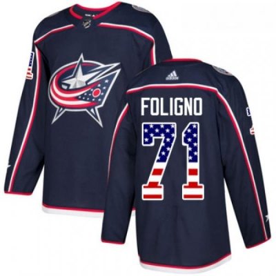 Youth Adidas Columbus Blue Jackets 71 Nick Foligno Authentic Navy Blue USA Flag Fashion NHL Jersey