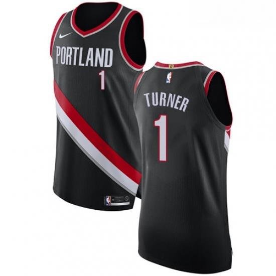 Mens Nike Portland Trail Blazers 1 Evan Turner Authentic Black Road NBA Jersey Icon Edition