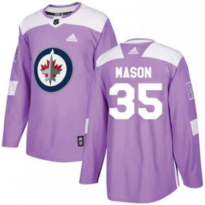 Mens Adidas Winnipeg Jets 35 Steve Mason Authentic Purple Fights Cancer Practice NHL Jersey