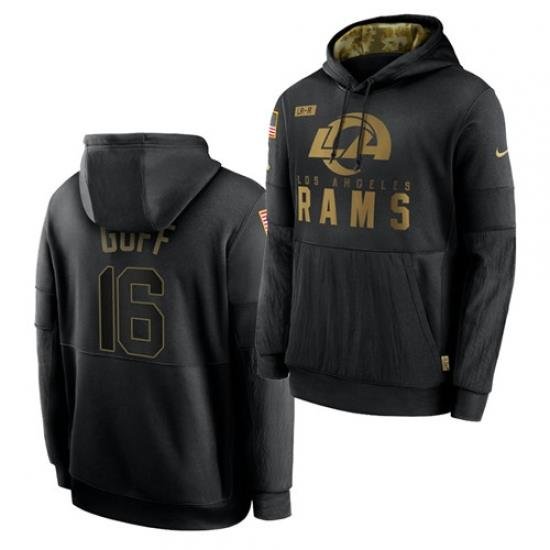 Men Los Angeles Rams 16 Jared Goff 2020 Salute To Service Black Sideline Performance Pullover Hoodie