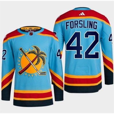 Men Florida Panthers 42 Gustav Forsling Blue 2022 23 Reverse Retro Stitched Jersey