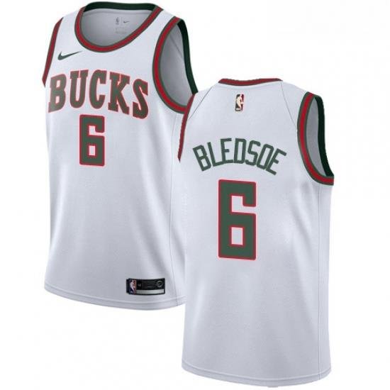 Mens Nike Milwaukee Bucks 6 Eric Bledsoe Swingman White Fashion Hardwood Classics NBA Jersey