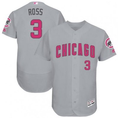 Mens Majestic Chicago Cubs 3 David Ross Grey Mothers Day Flexbase Authentic Collection MLB Jersey