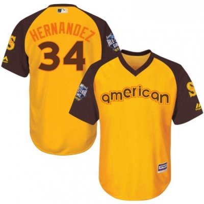 Youth Majestic Seattle Mariners 34 Felix Hernandez Authentic Yellow 2016 All Star American League BP Cool Base MLB Jersey