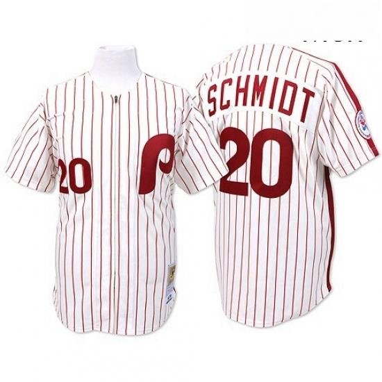 Mens Mitchell and Ness Philadelphia Phillies 20 Mike Schmidt Replica WhiteRed Strip Throwback MLB Jersey