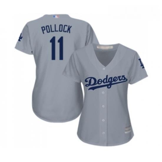 Womens Los Angeles Dodgers 11 A J Pollock Authentic Grey Road Cool Base Baseball Jersey