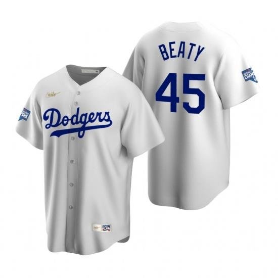 Men Brooklyn Los Angeles Dodgers 45 Matt Beaty White 2020 World Series Champions CooperstoWn Collection Jersey