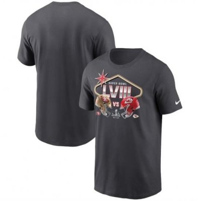 Men Anthracite Kansas City Chiefs Vs  San Francisco 49ers Super Bowl LVIII Matchup T Shirts