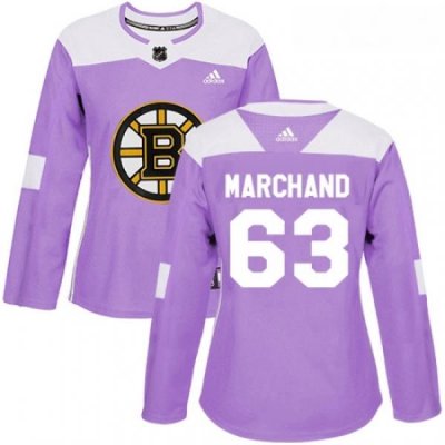 Womens Adidas Boston Bruins 63 Brad Marchand Authentic Purple Fights Cancer Practice NHL Jersey