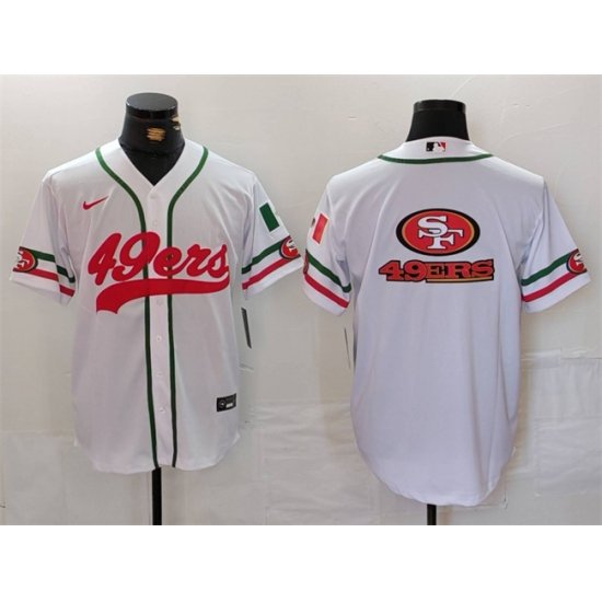 Men San Francisco 49ers Team Big Logo White With Patch Cool Base Stitched Baseball Jersey 2