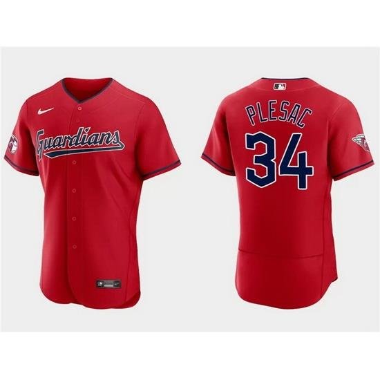 Men Cleveland Guardians 34 Zach Plesac Red Flex Base Stitched Jersey