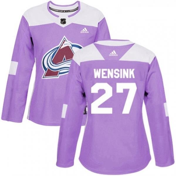 Womens Adidas Colorado Avalanche 27 John Wensink Authentic Purple Fights Cancer Practice NHL Jersey