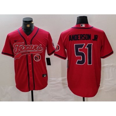 Men Houston Texans 51 Will Anderson Jr  Red With Patch Cool Base Stitched Baseball Jersey 1