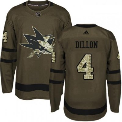 Youth Adidas San Jose Sharks 4 Brenden Dillon Authentic Green Salute to Service NHL Jersey