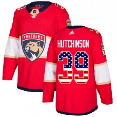 Mens Adidas Florida Panthers 39 Michael Hutchinson Authentic Red USA Flag Fashion NHL Jersey