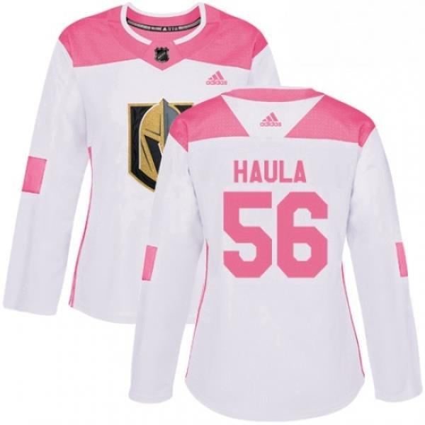 Womens Adidas Vegas Golden Knights 56 Erik Haula Authentic WhitePink Fashion NHL Jersey