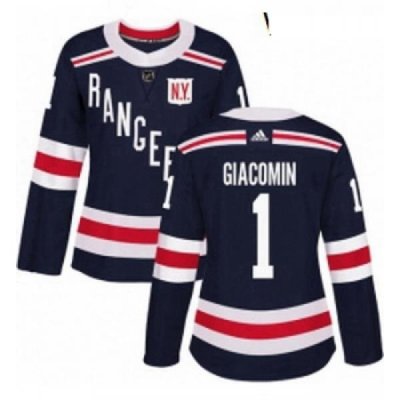 Womens Adidas New York Rangers 1 Eddie Giacomin Authentic Navy Blue 2018 Winter Classic NHL Jersey