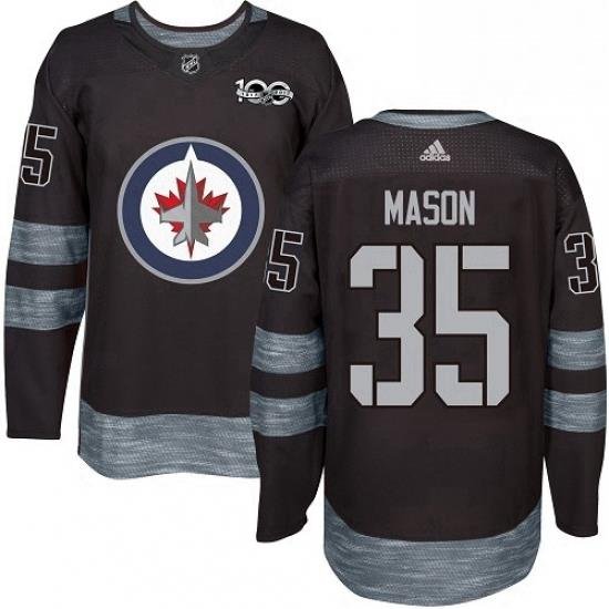 Mens Adidas Winnipeg Jets 35 Steve Mason Authentic Black 1917 2017 100th Anniversary NHL Jersey