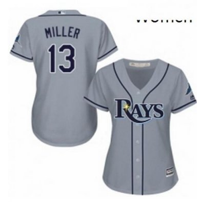 Womens Majestic Tampa Bay Rays 13 Brad Miller Authentic Grey Road Cool Base MLB Jersey